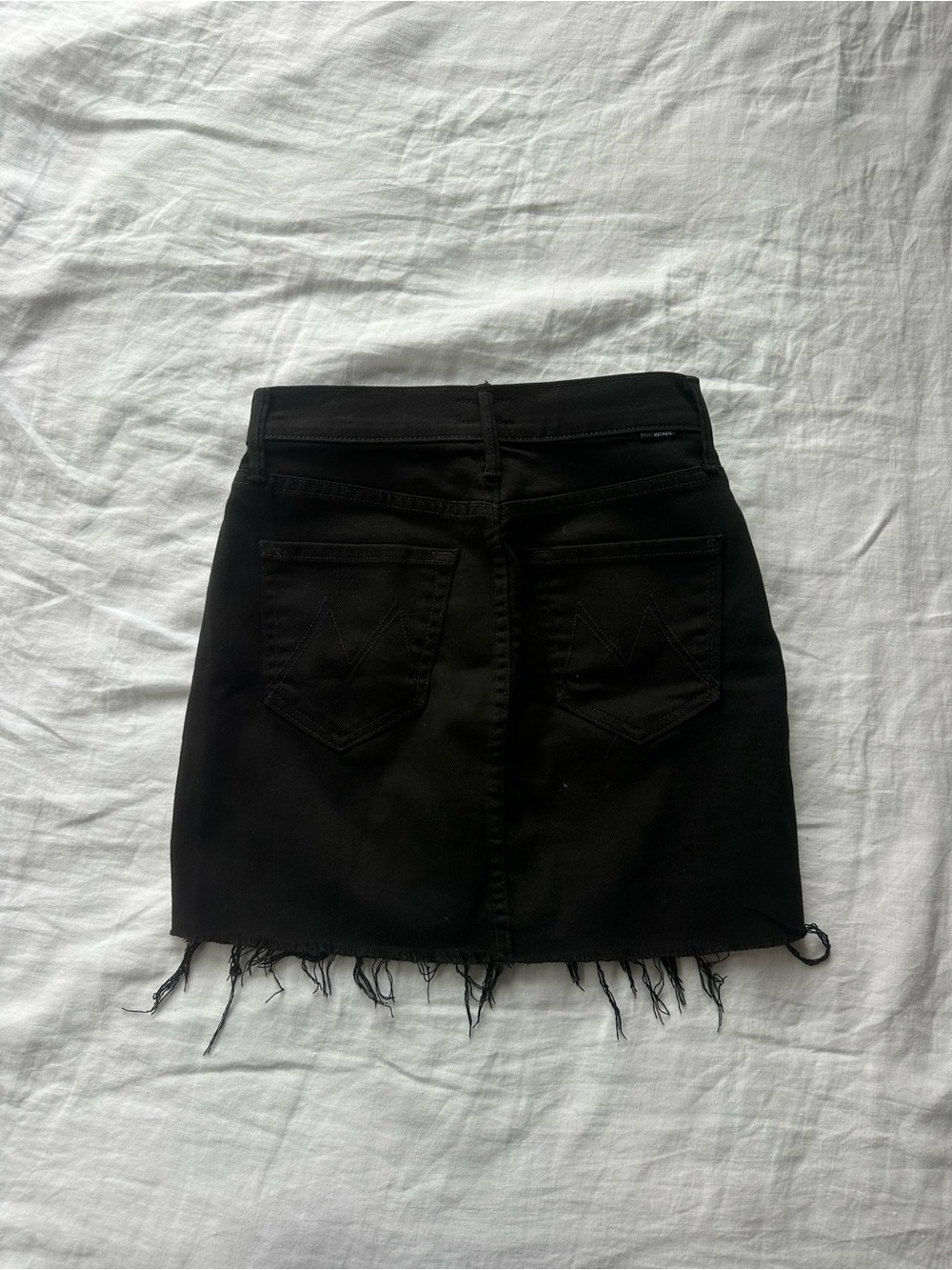 MOTHER Black Frayed-Hem Denim Mini Skirt - Picture 5 of 5